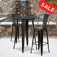 Flash Furniture CH-51080BH-2-30CAFE-BQ-GG 24"Round Metal Bar Table Set with 2 Cafe Barstools Set in Antique